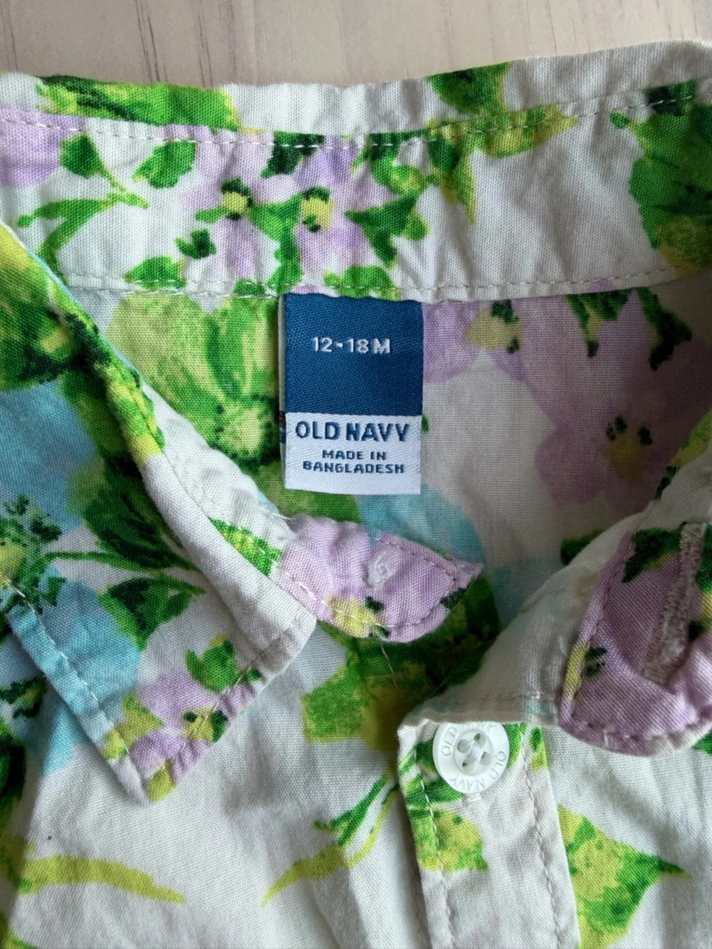 Old Navy Floral Short-Sleeve Button-Up — Cream, Green, Blue & Lilac
